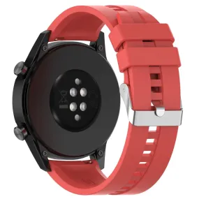 20mm Universal adjustable silicone watch strap - Silver Steel Buckle / Red