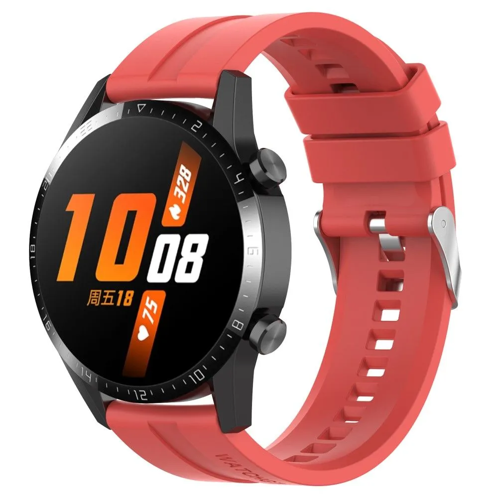 20mm Universal adjustable silicone watch strap - Silver Steel Buckle / Red
