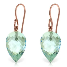 22.5 Carat 14K Solid Rose Gold Fish Hook Earrings Briolette Blue Topaz