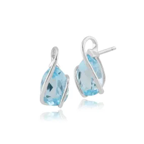 2.84ct Blauer Topas 9ct Weiss Gold Einzel Stein Gewickelt Ohrstecker