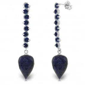 29.2 Carat 14K Solid White Gold Drop Briolette Sapphire Earrings