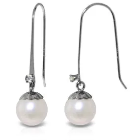 4.03 Carat 14K Solid White Gold Fish Hook Earrings Diamond Pearl