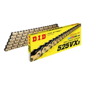 525VX3 x 118ZB ZJ X'Ring Gold solid bush DID chain w/rivet (525VX3118G)
