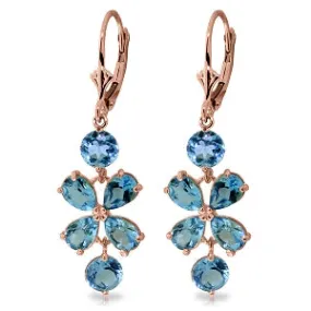 5.32 Carat 14K Solid Rose Gold Chandelier Earrings Natural Blue Topaz