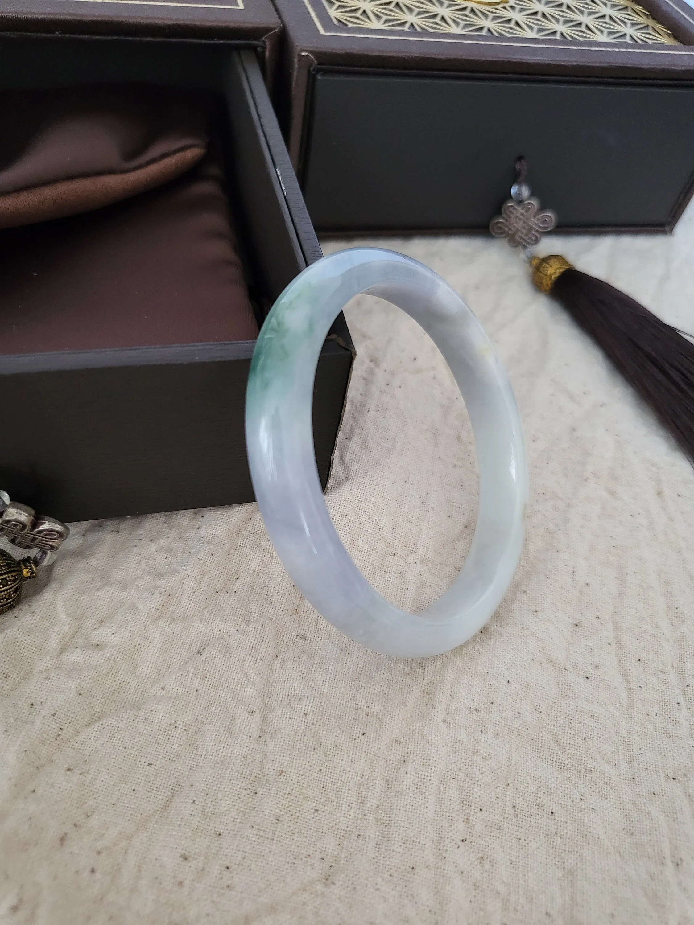 53.5mm Lavender Jadeite Grade A Bangle Natural Burma Jade Purple [LAVENDER TURQUOISE COLLECTION]
