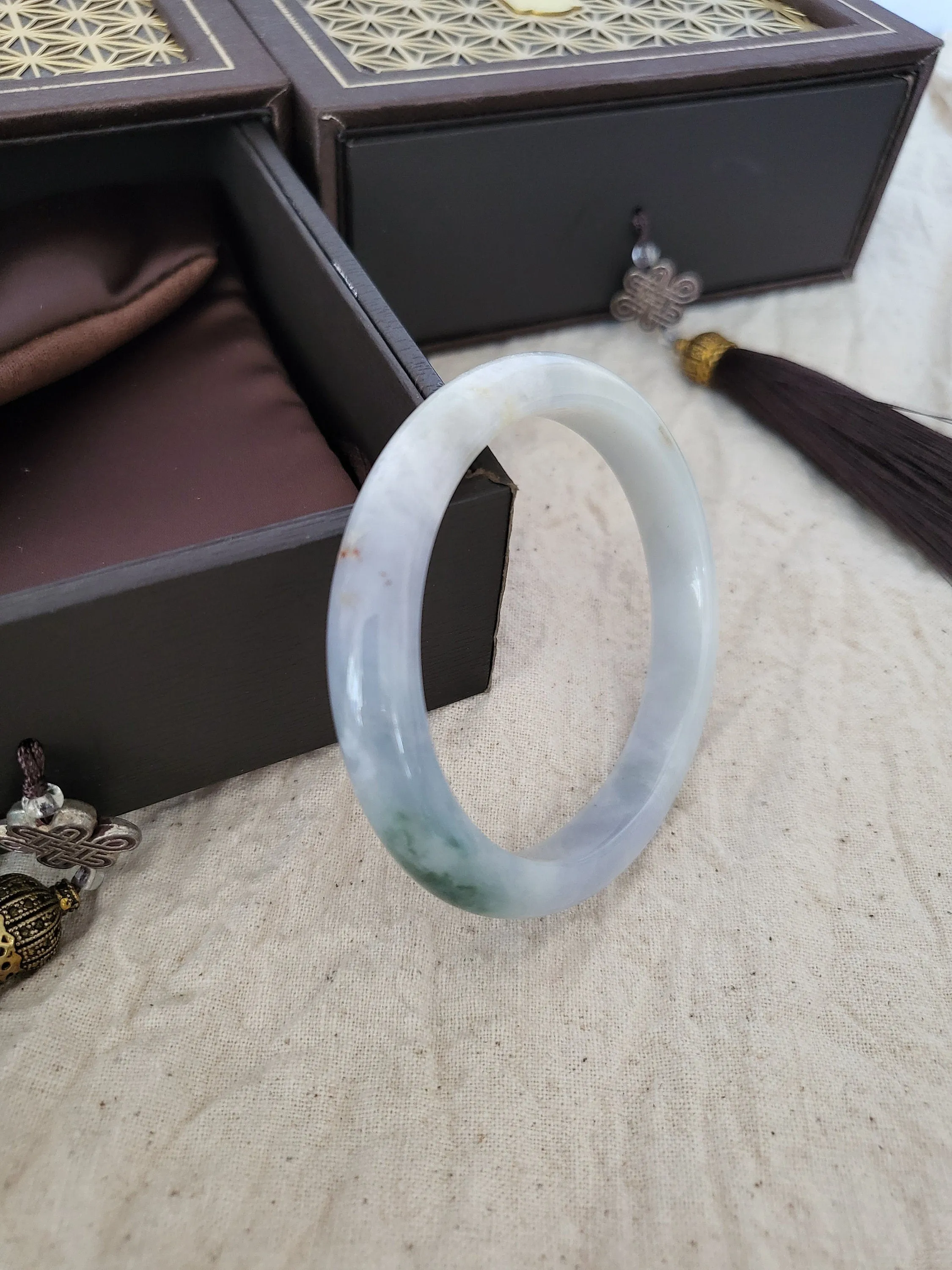 53.5mm Lavender Jadeite Grade A Bangle Natural Burma Jade Purple [LAVENDER TURQUOISE COLLECTION]