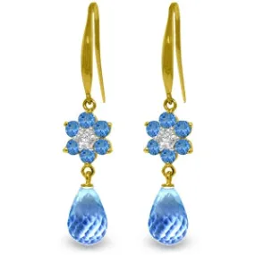5.51 Carat 14K Solid Yellow Gold Botanica Blue Topaz Diamond Earrings