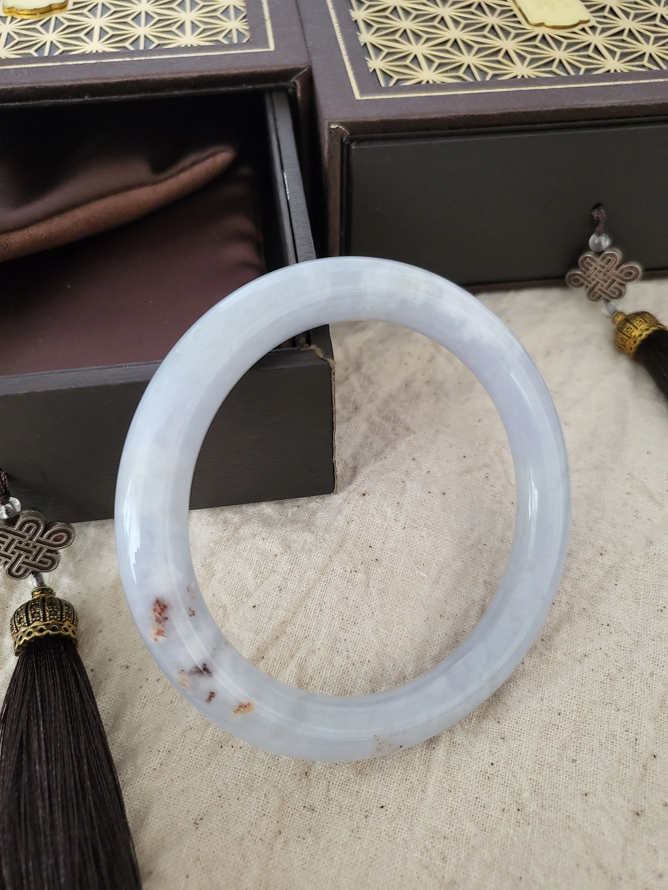 55.7 mm Lavender Jadeite Grade A Bangle Natural Burma Jade Purple [LAVENDER DREAMS COLLECTION]