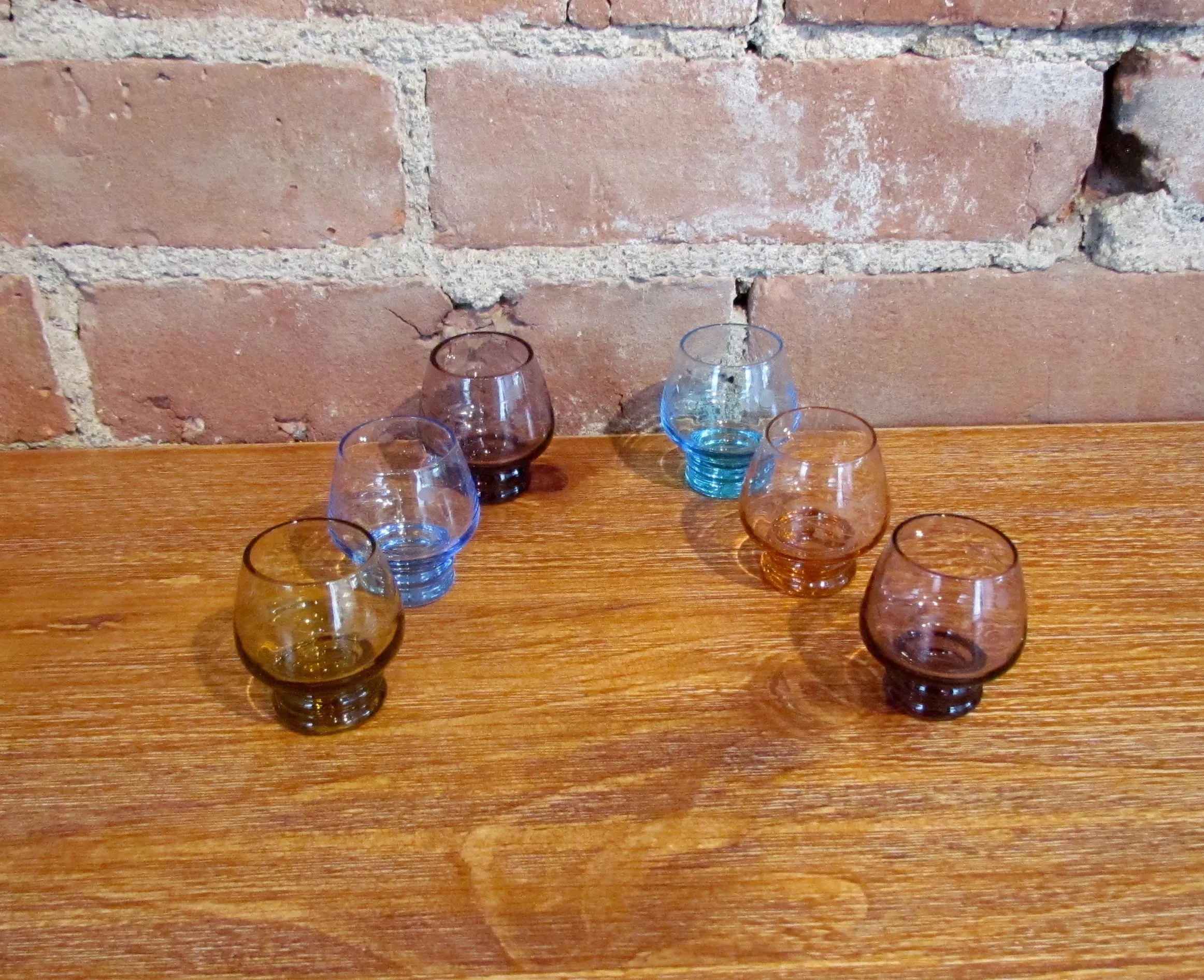 6 Multicolor Depression Glass Cordial Glasses Shot Glass Bar Set