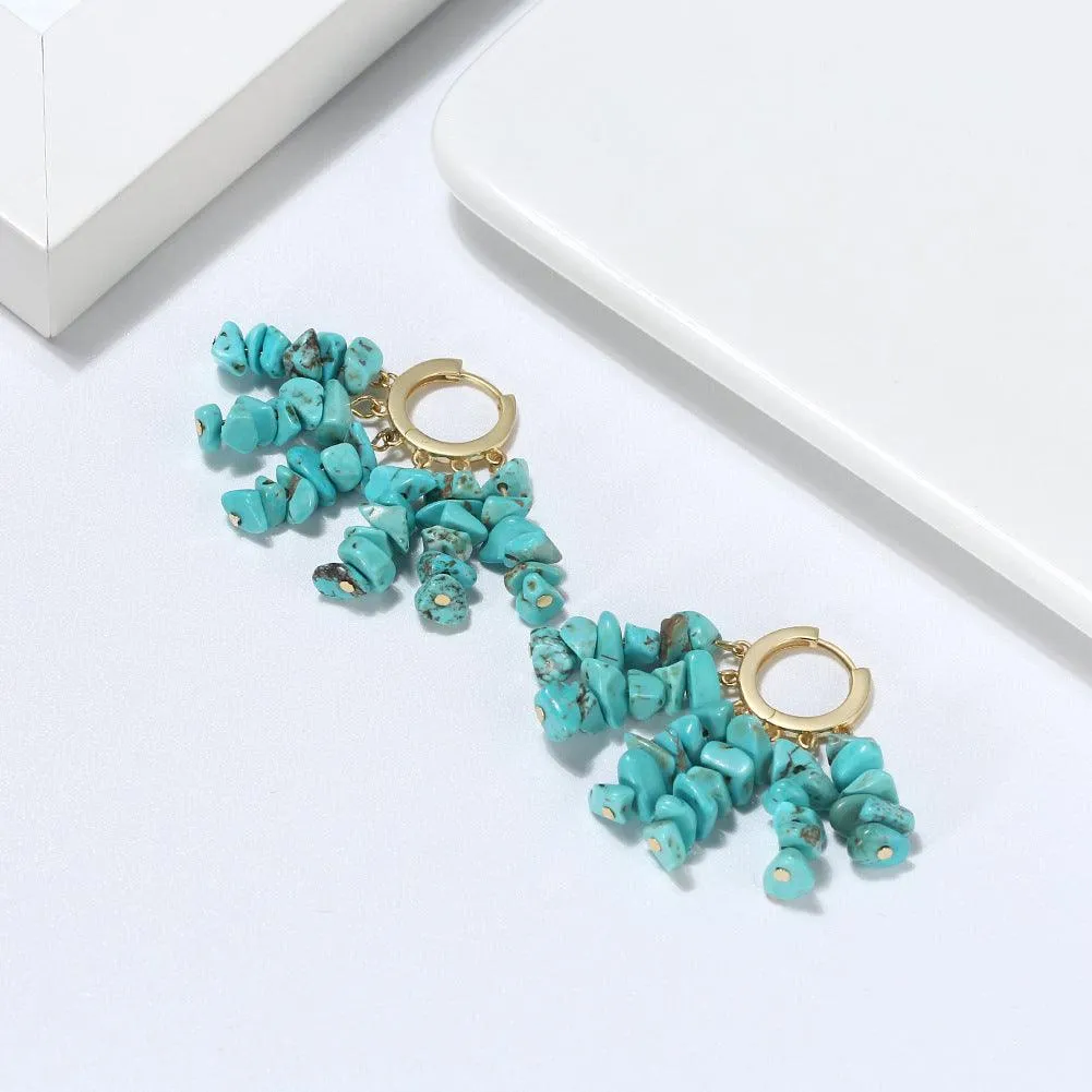 925 Sterling Silver Turquoise Beads Chandelier Earrings With14K Gold Plated