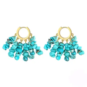 925 Sterling Silver Turquoise Beads Chandelier Earrings With14K Gold Plated