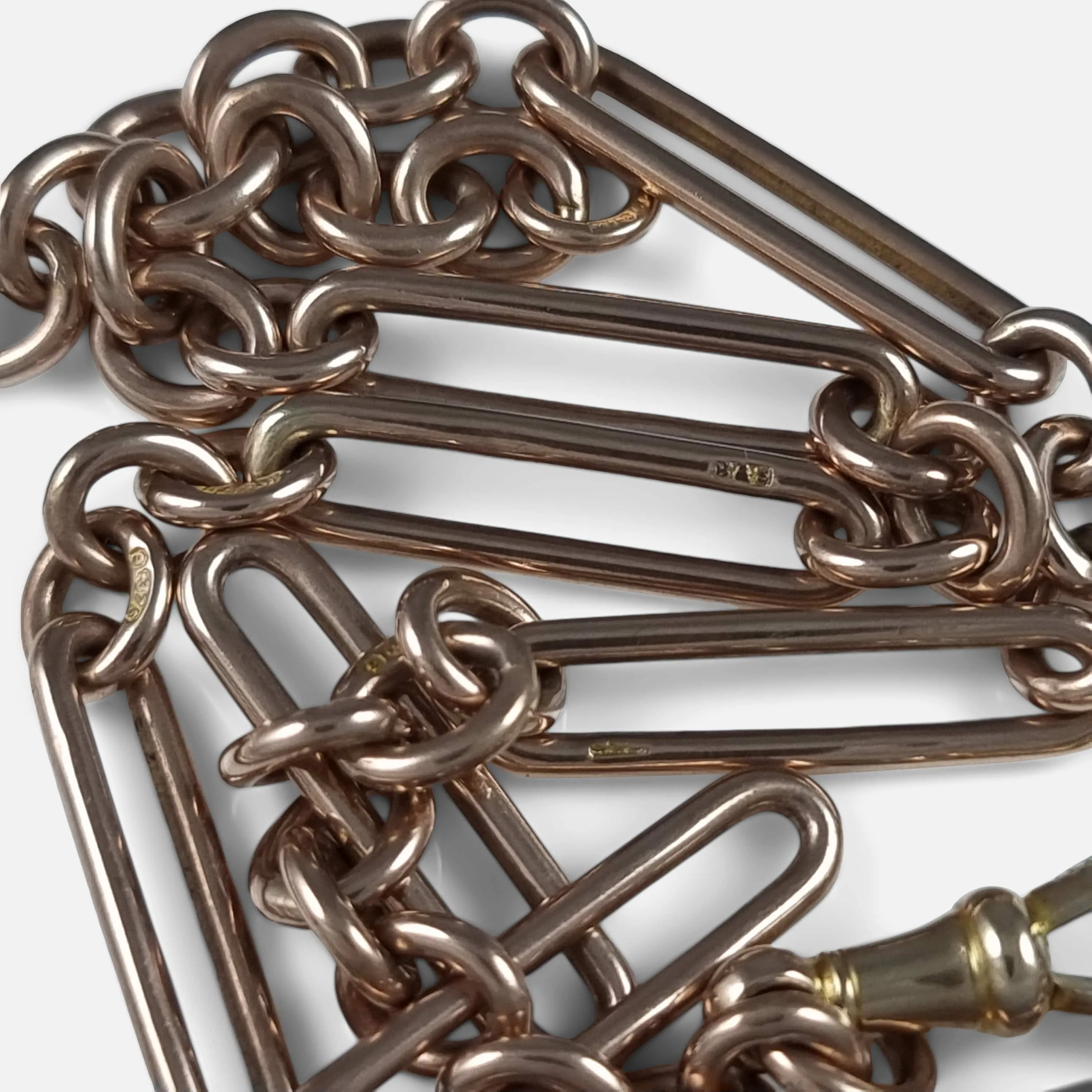 9ct Rose Gold Trombone Link Albert Watch Chain - 36.1 grams
