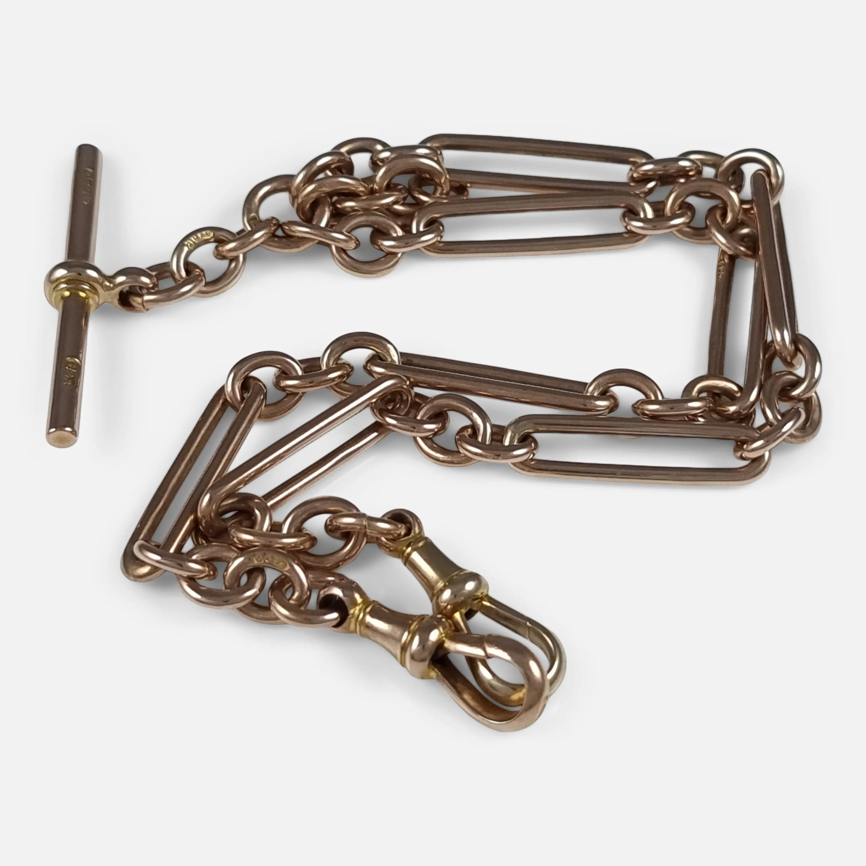 9ct Rose Gold Trombone Link Albert Watch Chain - 36.1 grams