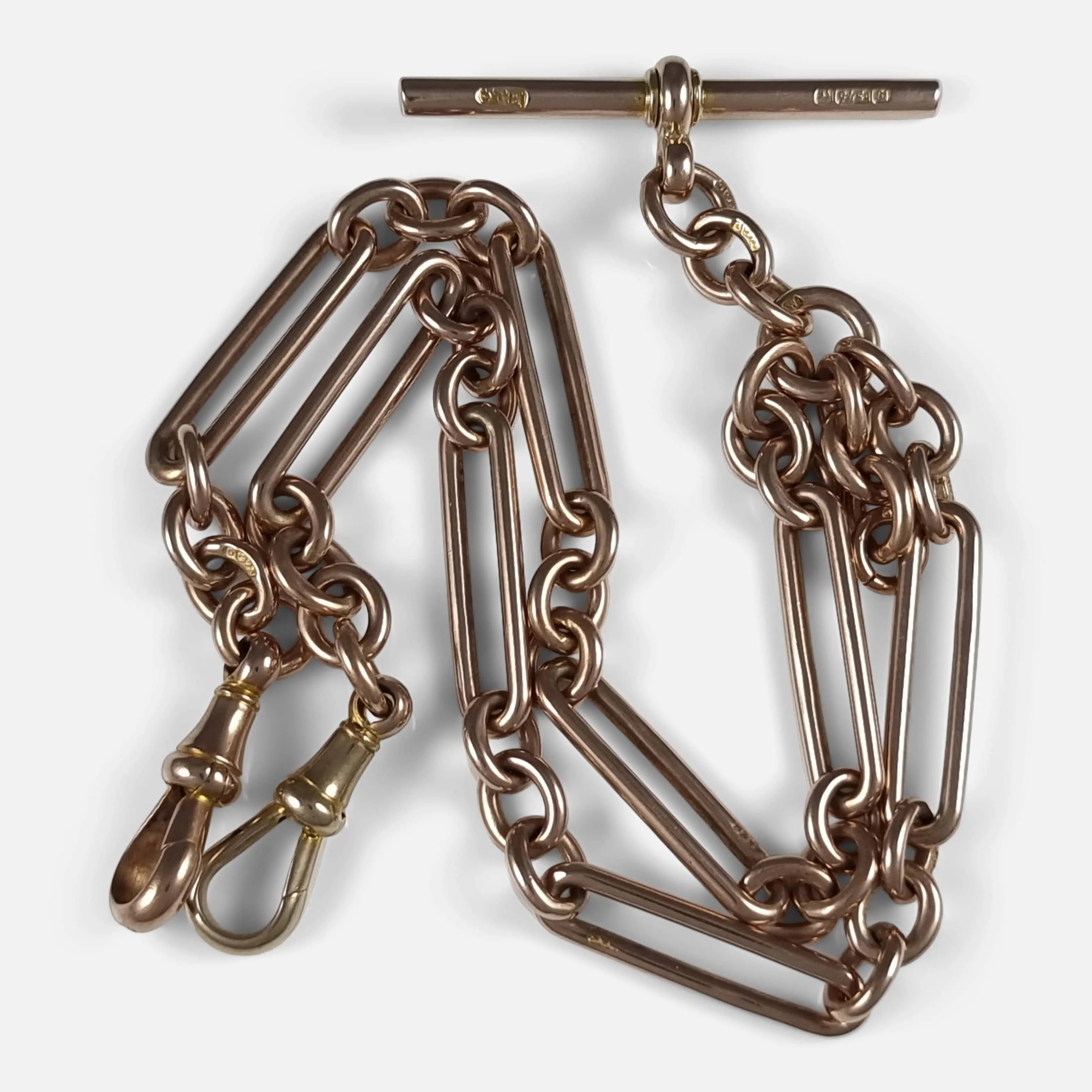 9ct Rose Gold Trombone Link Albert Watch Chain - 36.1 grams