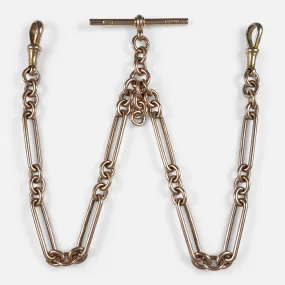 9ct Rose Gold Trombone Link Albert Watch Chain - 36.1 grams