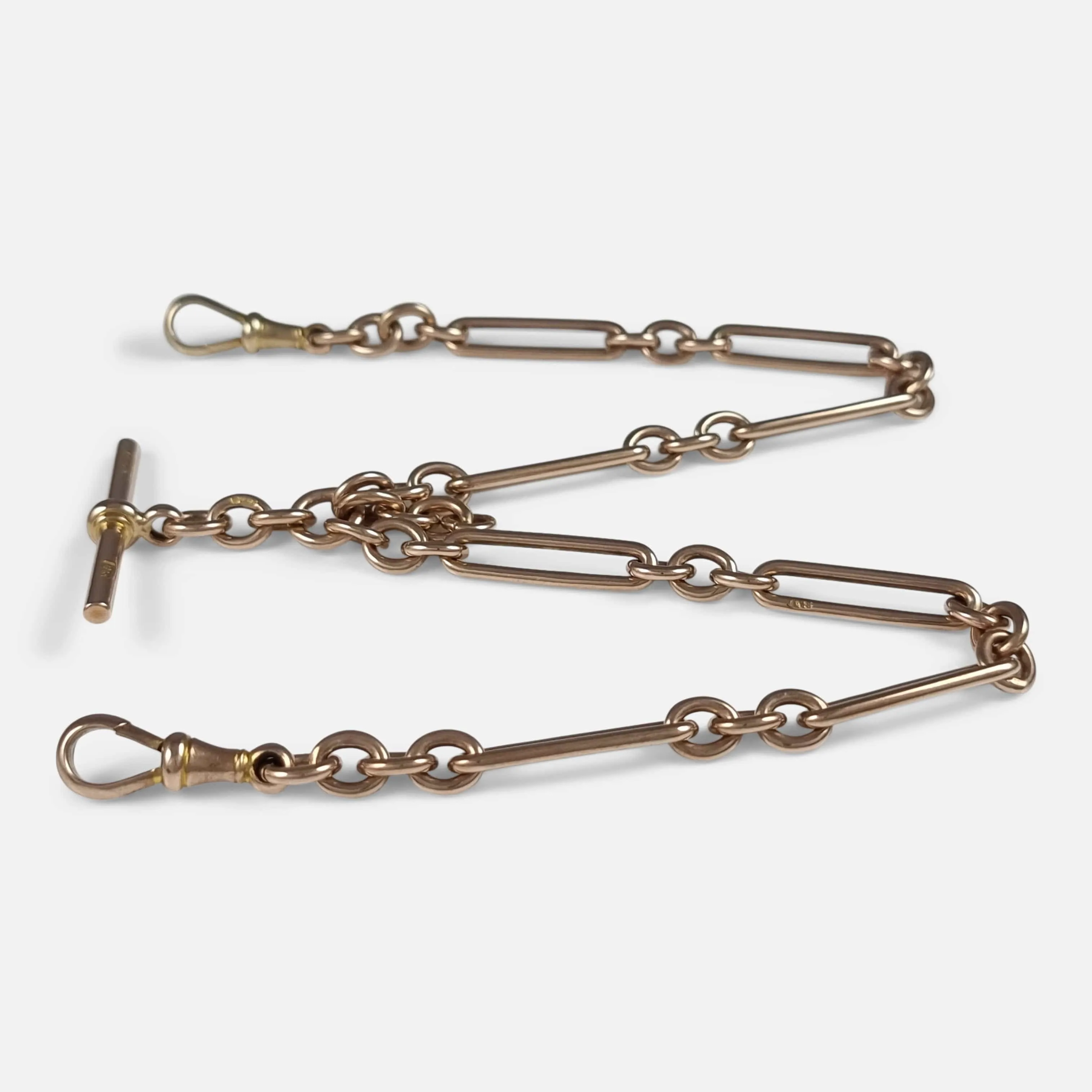 9ct Rose Gold Trombone Link Albert Watch Chain - 36.1 grams