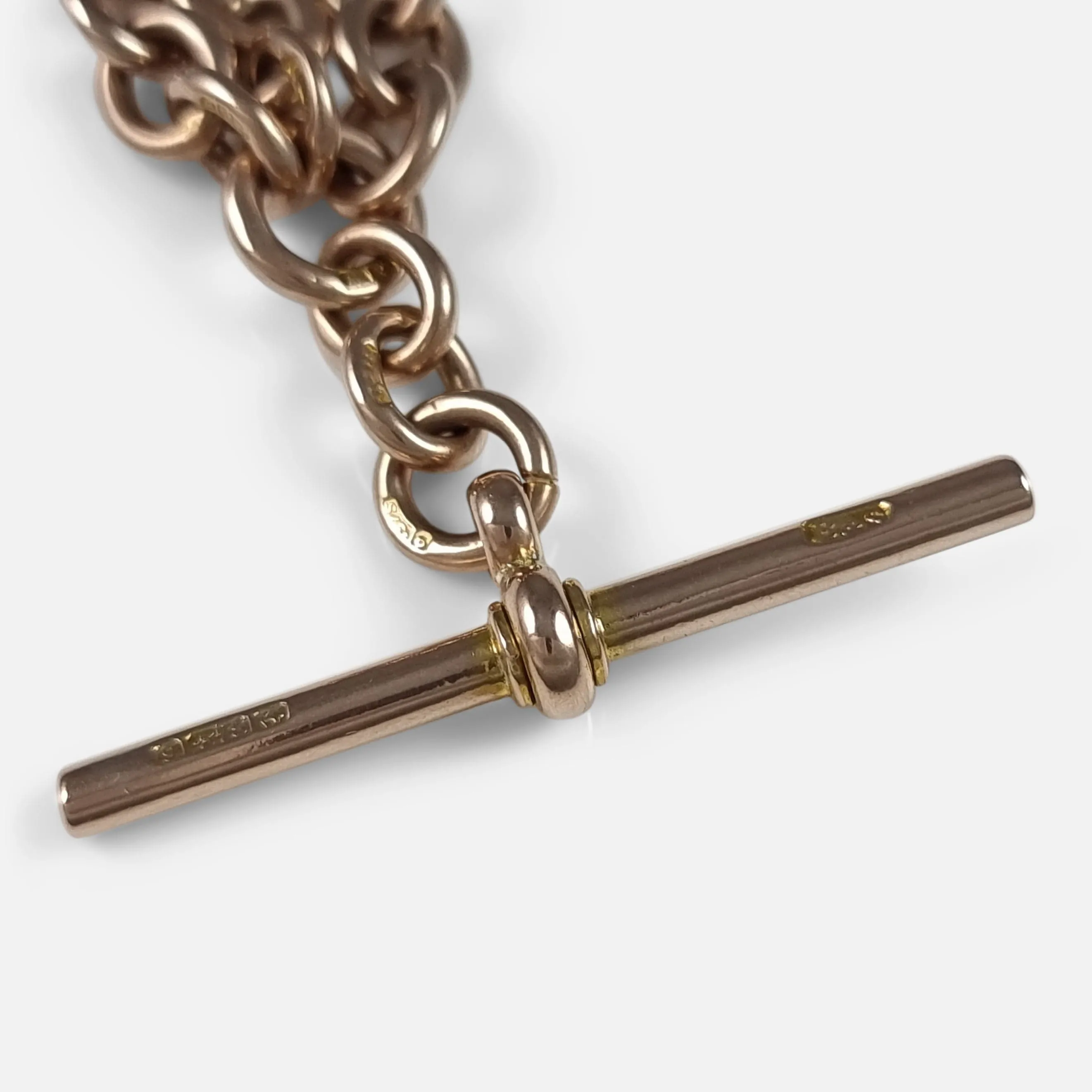 9ct Rose Gold Trombone Link Albert Watch Chain - 36.1 grams