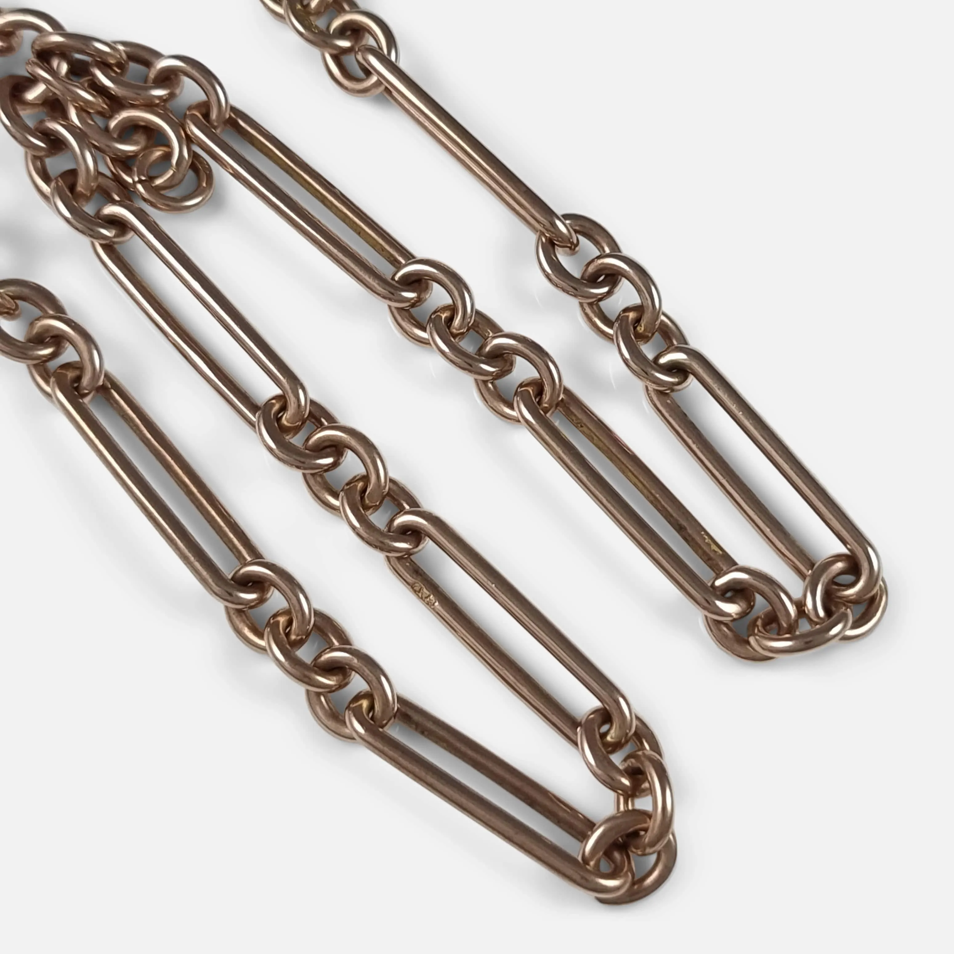 9ct Rose Gold Trombone Link Albert Watch Chain - 36.1 grams