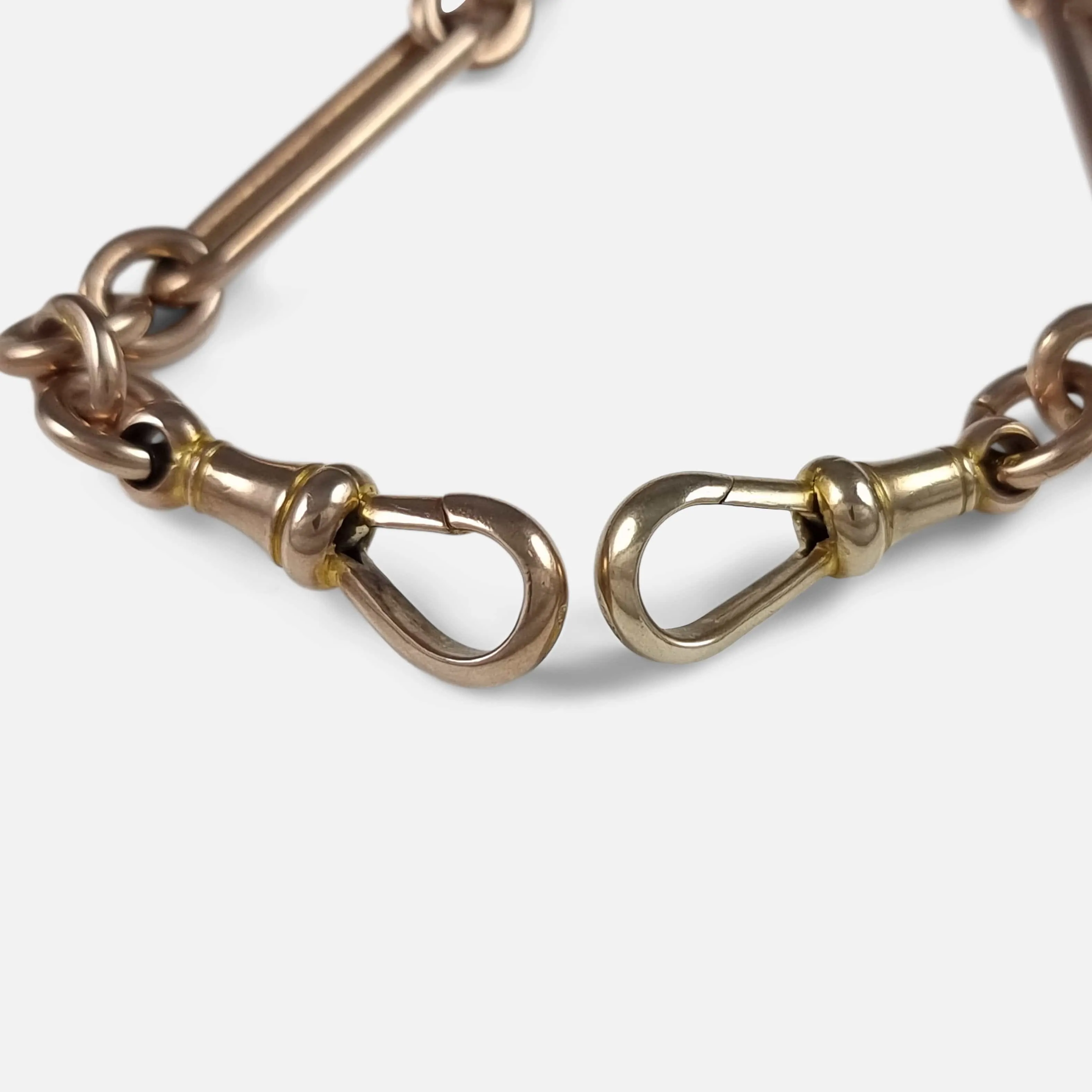 9ct Rose Gold Trombone Link Albert Watch Chain - 36.1 grams