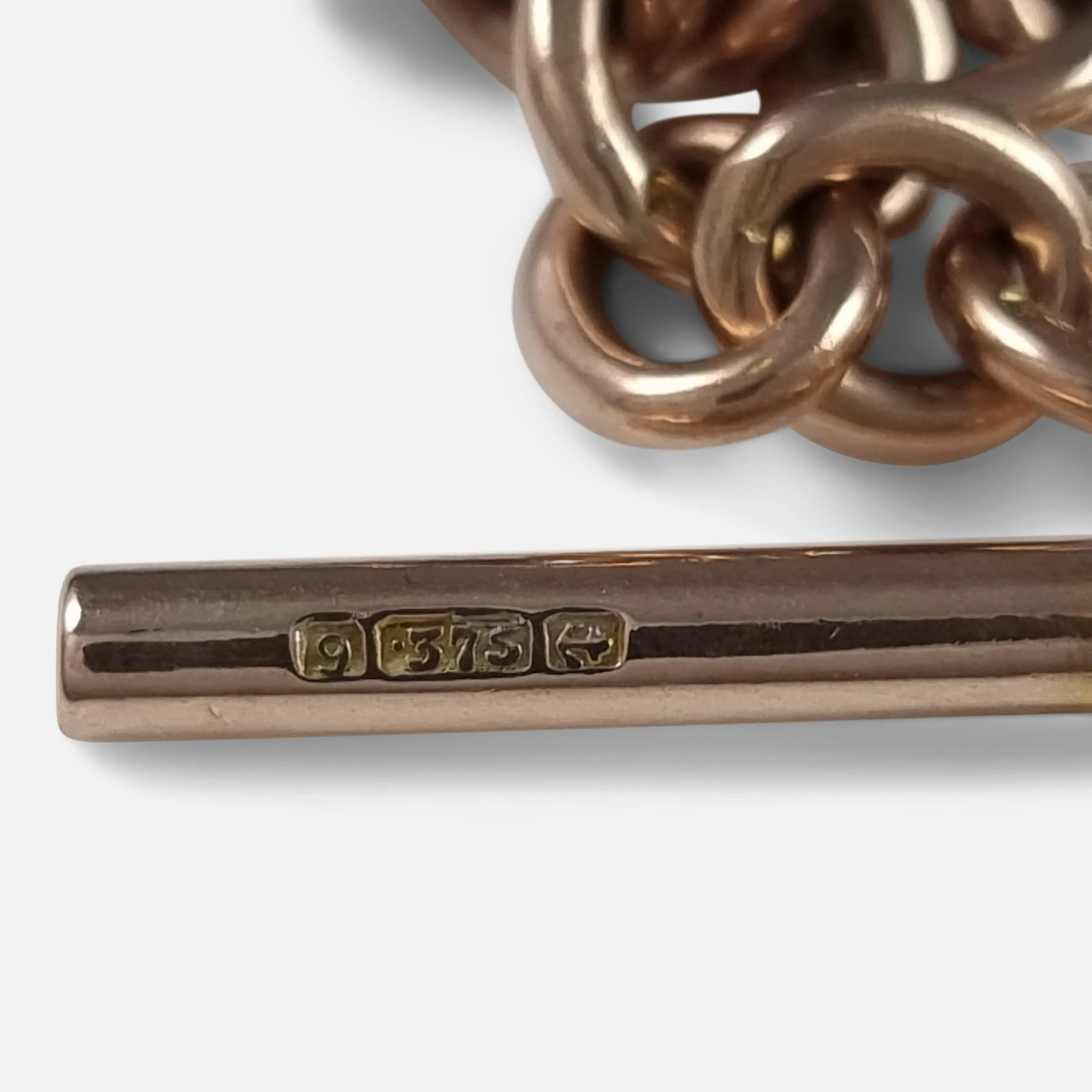 9ct Rose Gold Trombone Link Albert Watch Chain - 36.1 grams