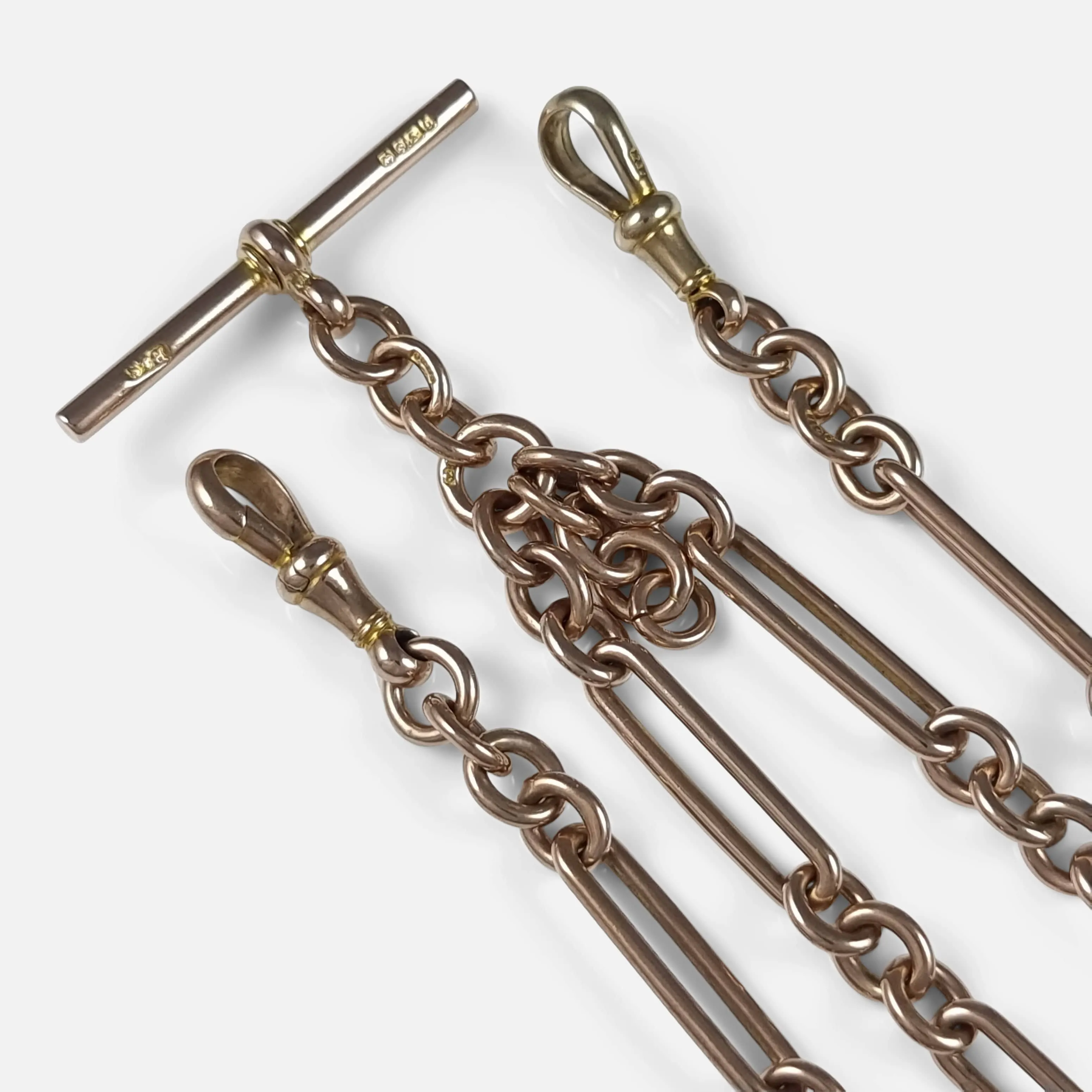 9ct Rose Gold Trombone Link Albert Watch Chain - 36.1 grams