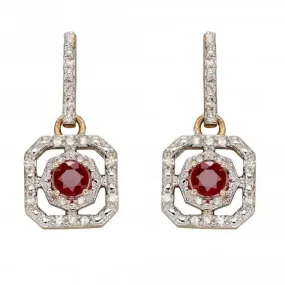 9ct Ruby Illusion Setting Diamond Art Deco Yellow Gold Earrings GE2359R
