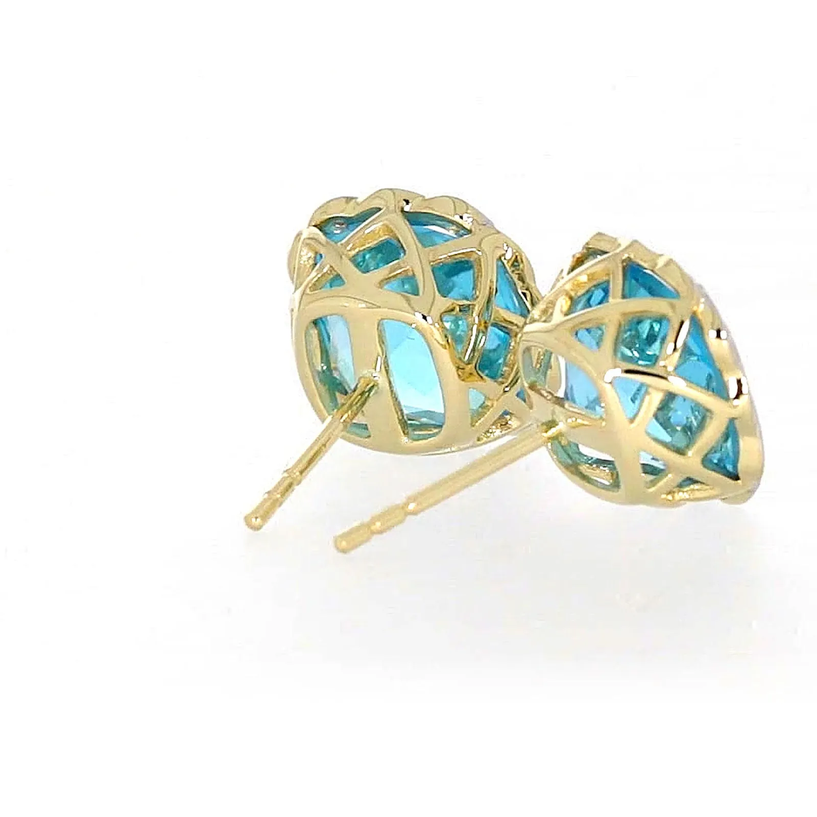9ct Two Tone Gold Cushion & Round Brilliant Cut Blue Topaz & Diamond Set Stud Earrings