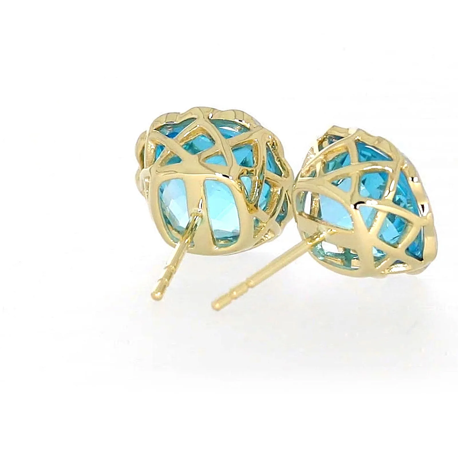 9ct Two Tone Gold Cushion & Round Brilliant Cut Blue Topaz & Diamond Set Stud Earrings