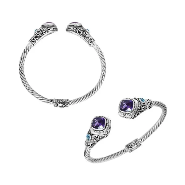 AB-1084-CO1 Sterling Silver Bangle With  Amethyst Q., Blue Topaz