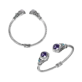 AB-1084-CO1 Sterling Silver Bangle With  Amethyst Q., Blue Topaz