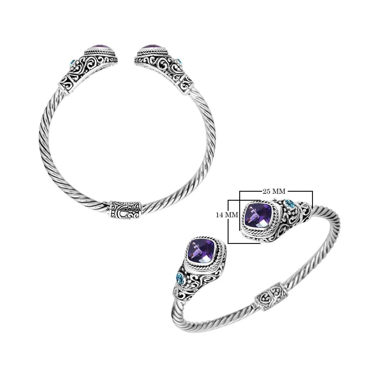 AB-1084-CO1 Sterling Silver Bangle With  Amethyst Q., Blue Topaz