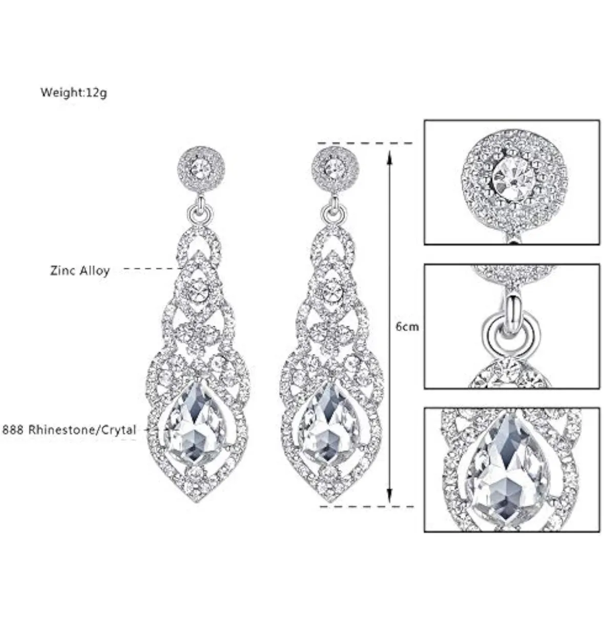 Alloy Teardrop Crystal Chandelier Dangle Earrings