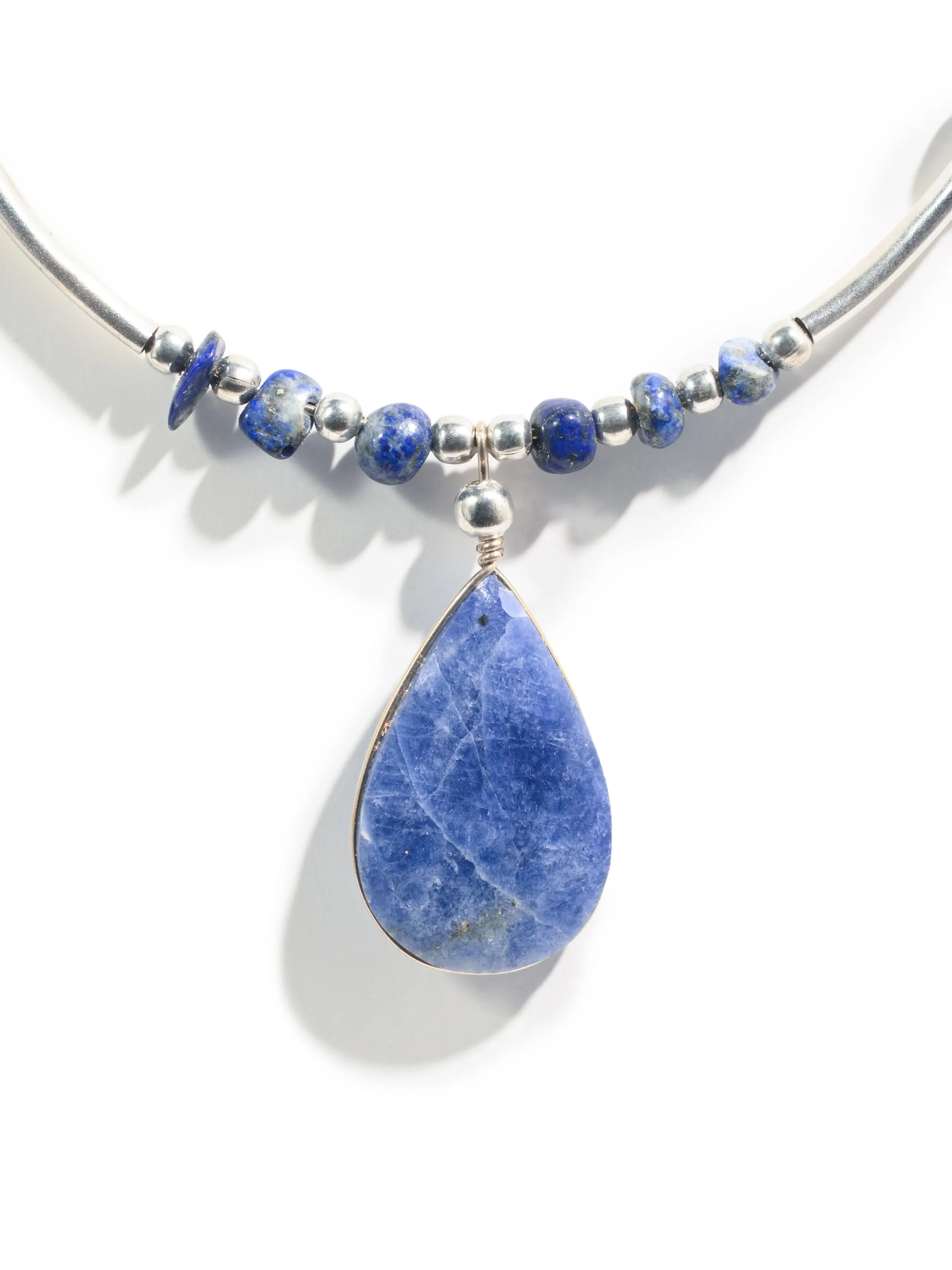 Alpaca Silver Choker Necklace - Sodalite Stone
