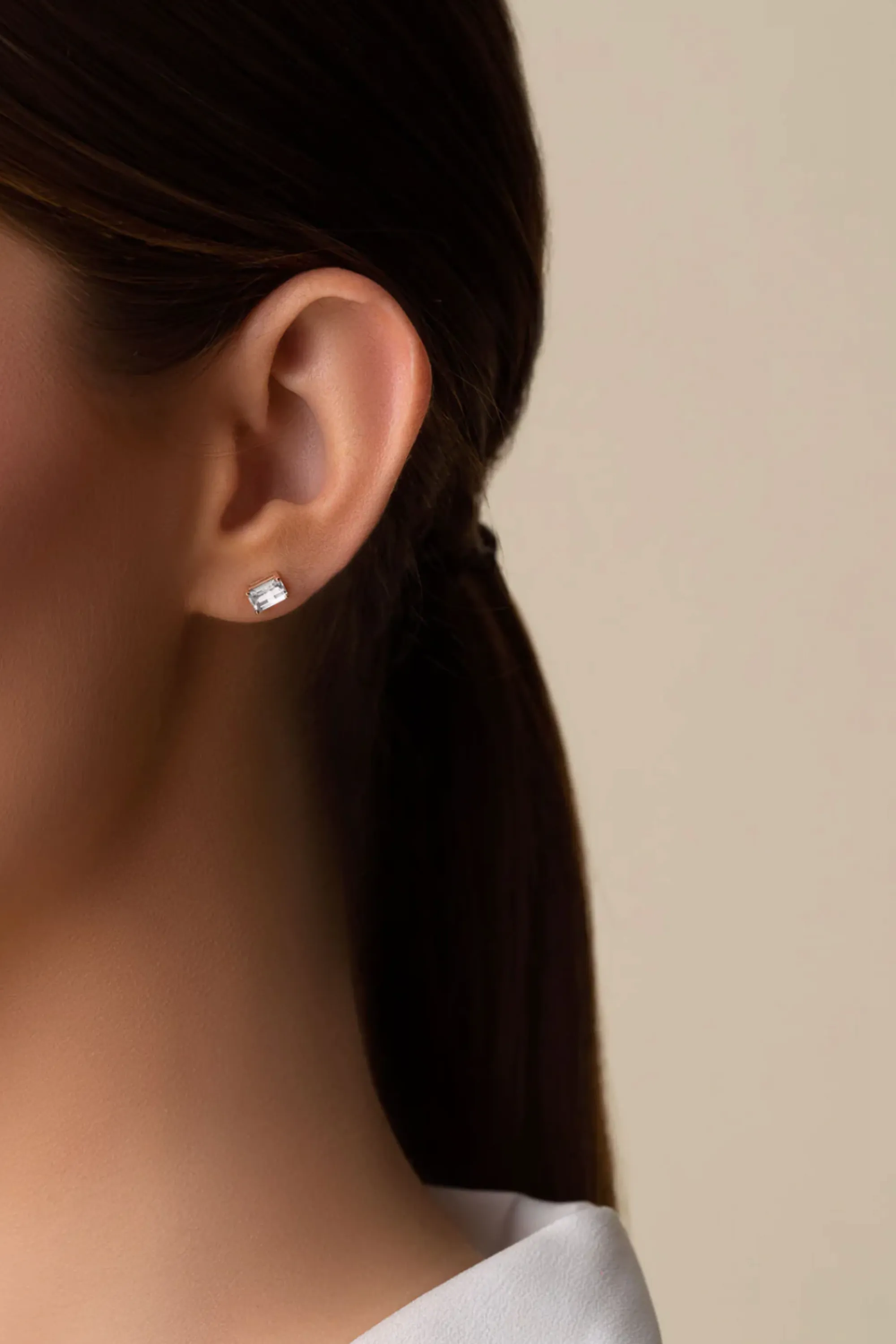 Amalfi Emerald Cut Studs, White Topaz