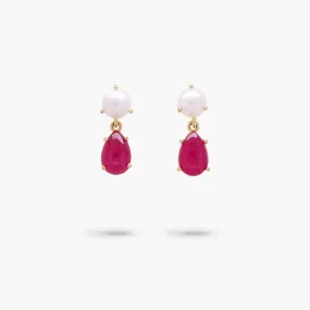 Amare Wear Petite Freshwater Pearl and Ruby Dangle Earrings