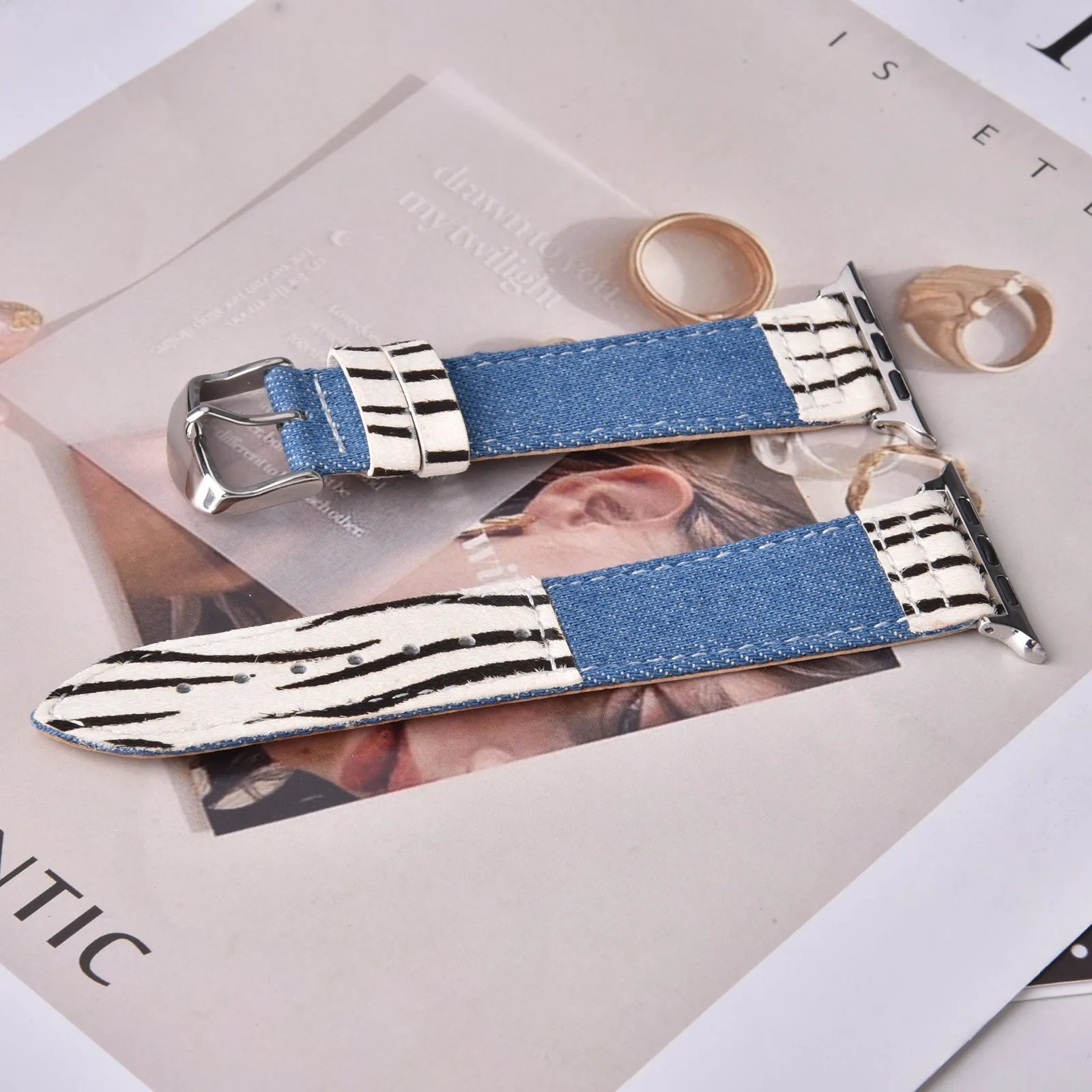 Animal Prints Leather & Denim Band for Apple Watch