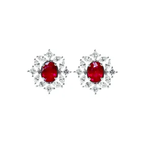 Annie Petal Halo Earrings - Red Oval 2022-106
