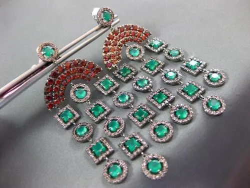 ANTIQUE LARGE 7.90CT MULTI GEM 14KT WHITE & BLACK GOLD 3D CHANDELIER EARRINGS