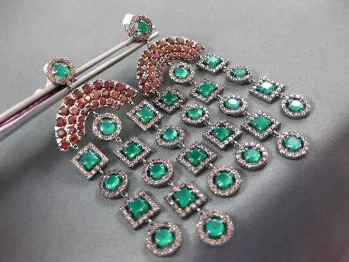 ANTIQUE LARGE 7.90CT MULTI GEM 14KT WHITE & BLACK GOLD 3D CHANDELIER EARRINGS
