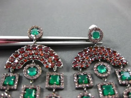 ANTIQUE LARGE 7.90CT MULTI GEM 14KT WHITE & BLACK GOLD 3D CHANDELIER EARRINGS