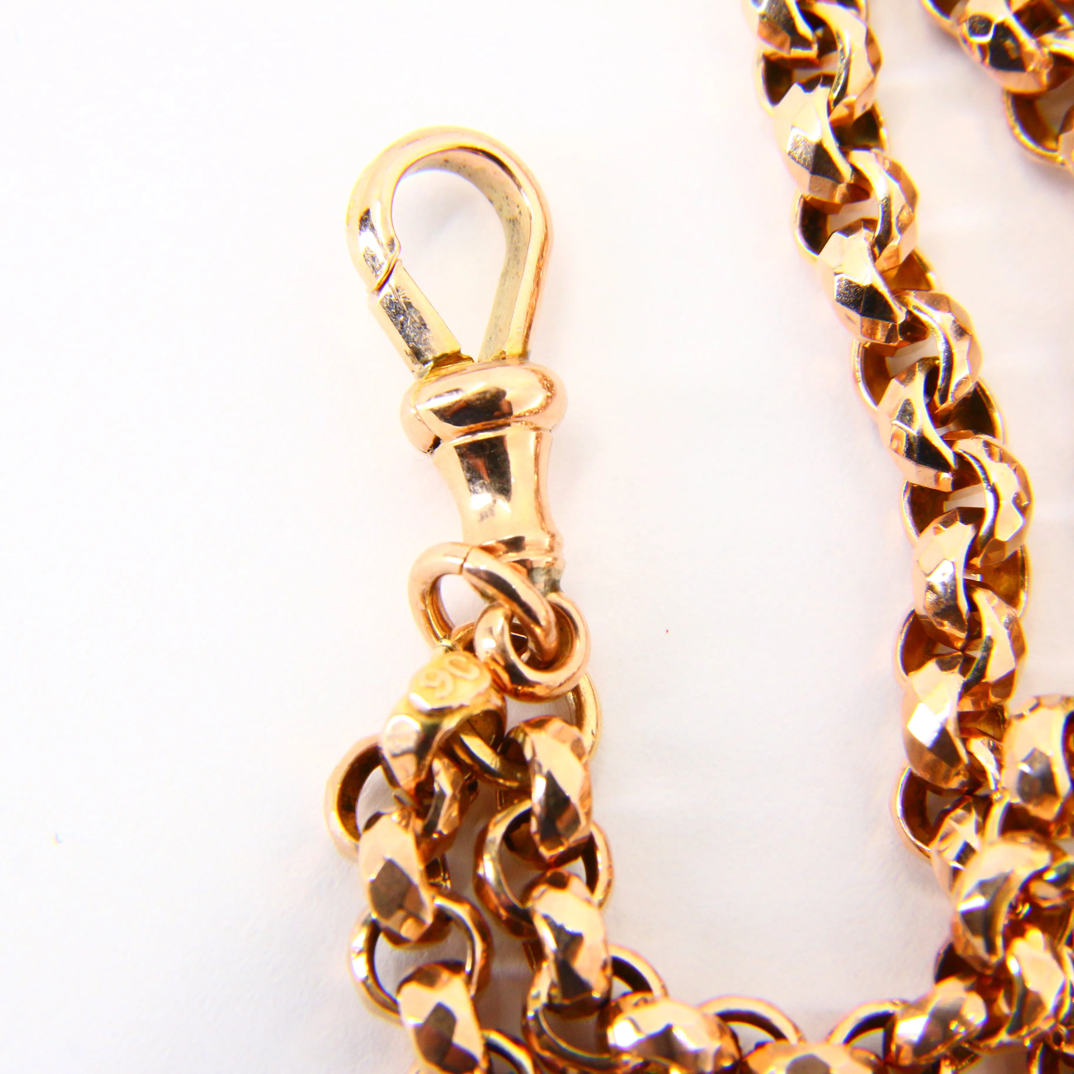 Antique Long 9ct Gold Muff Guard Watch Chain Necklace Yellow Gold Hallmarked