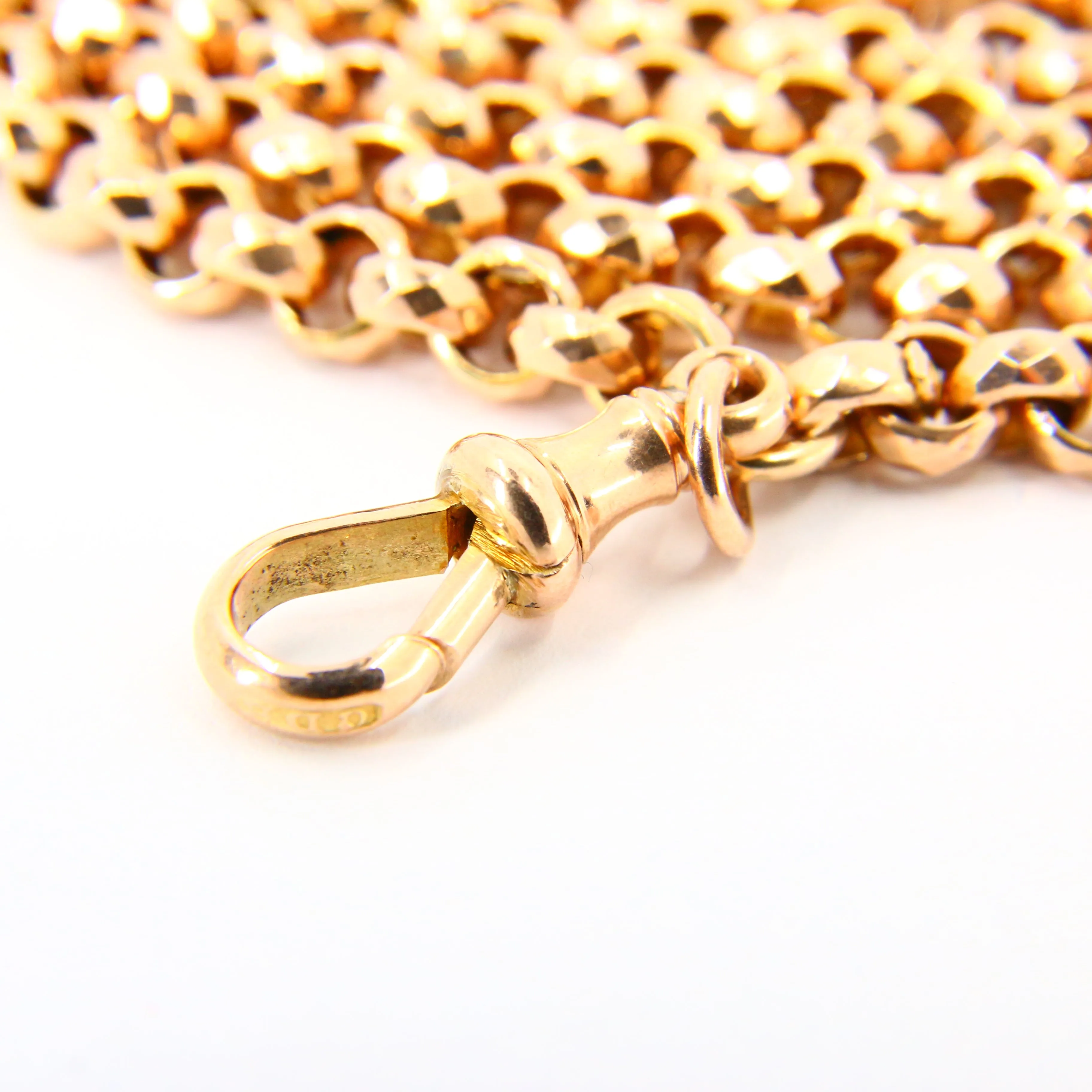 Antique Long 9ct Gold Muff Guard Watch Chain Necklace Yellow Gold Hallmarked