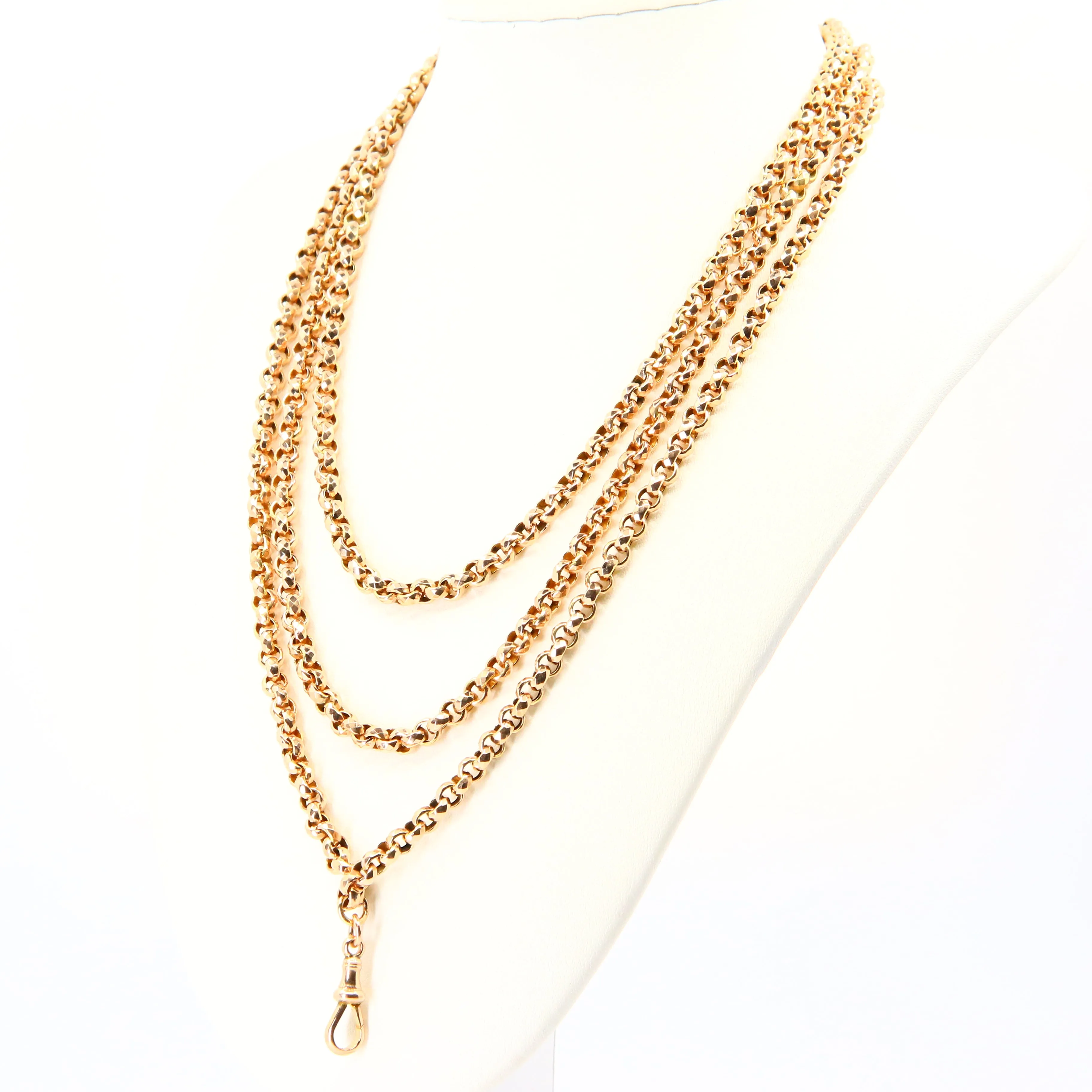 Antique Long 9ct Gold Muff Guard Watch Chain Necklace Yellow Gold Hallmarked