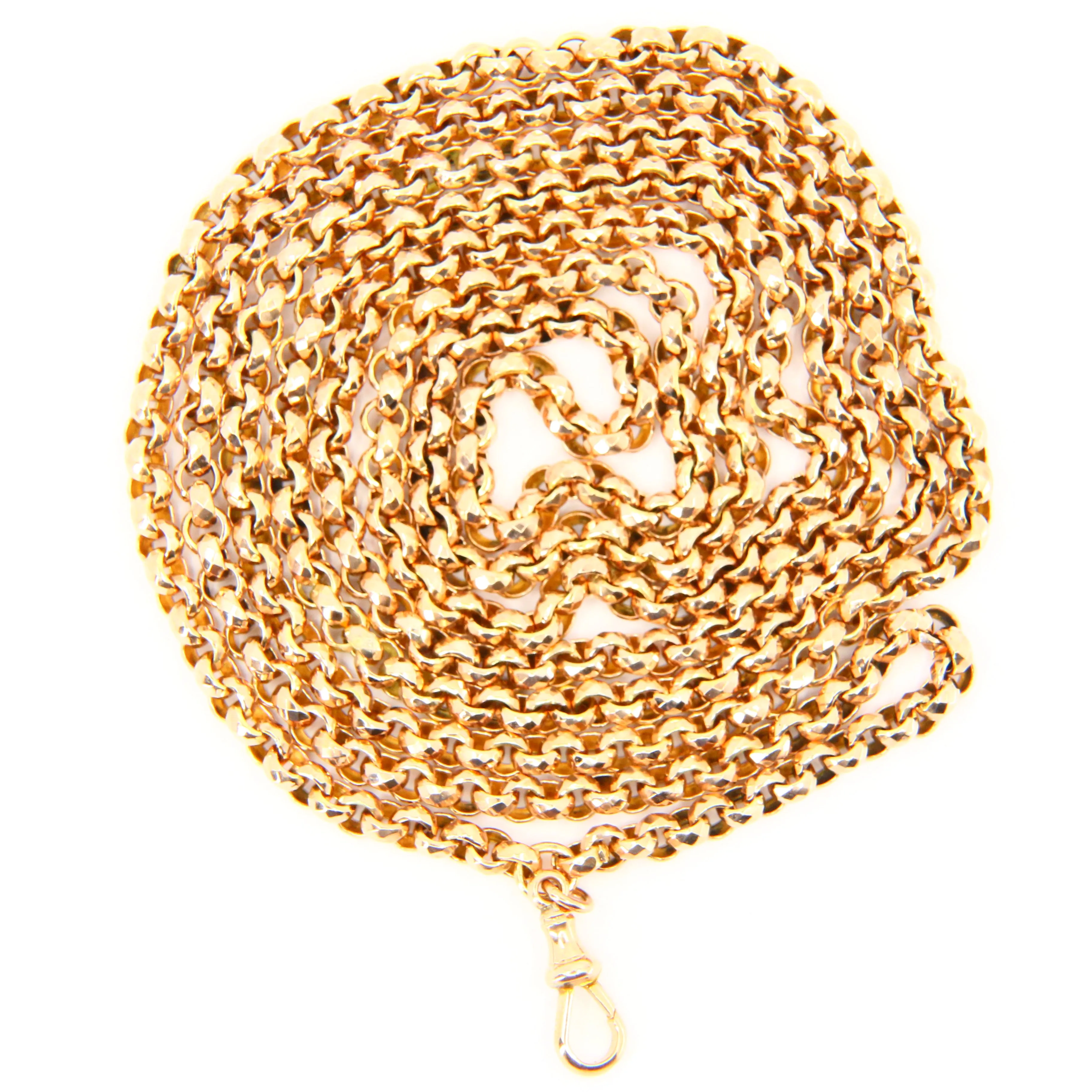 Antique Long 9ct Gold Muff Guard Watch Chain Necklace Yellow Gold Hallmarked