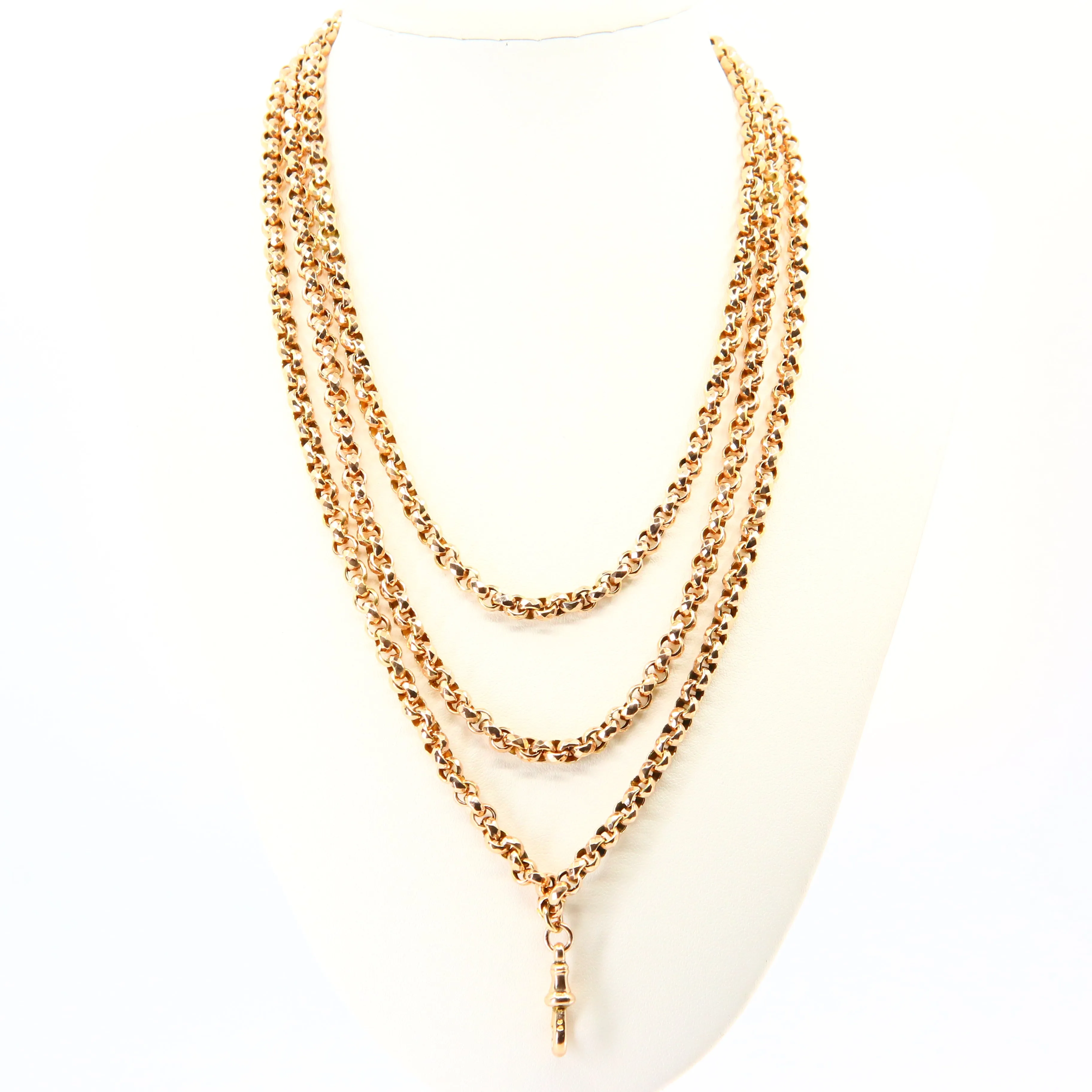 Antique Long 9ct Gold Muff Guard Watch Chain Necklace Yellow Gold Hallmarked