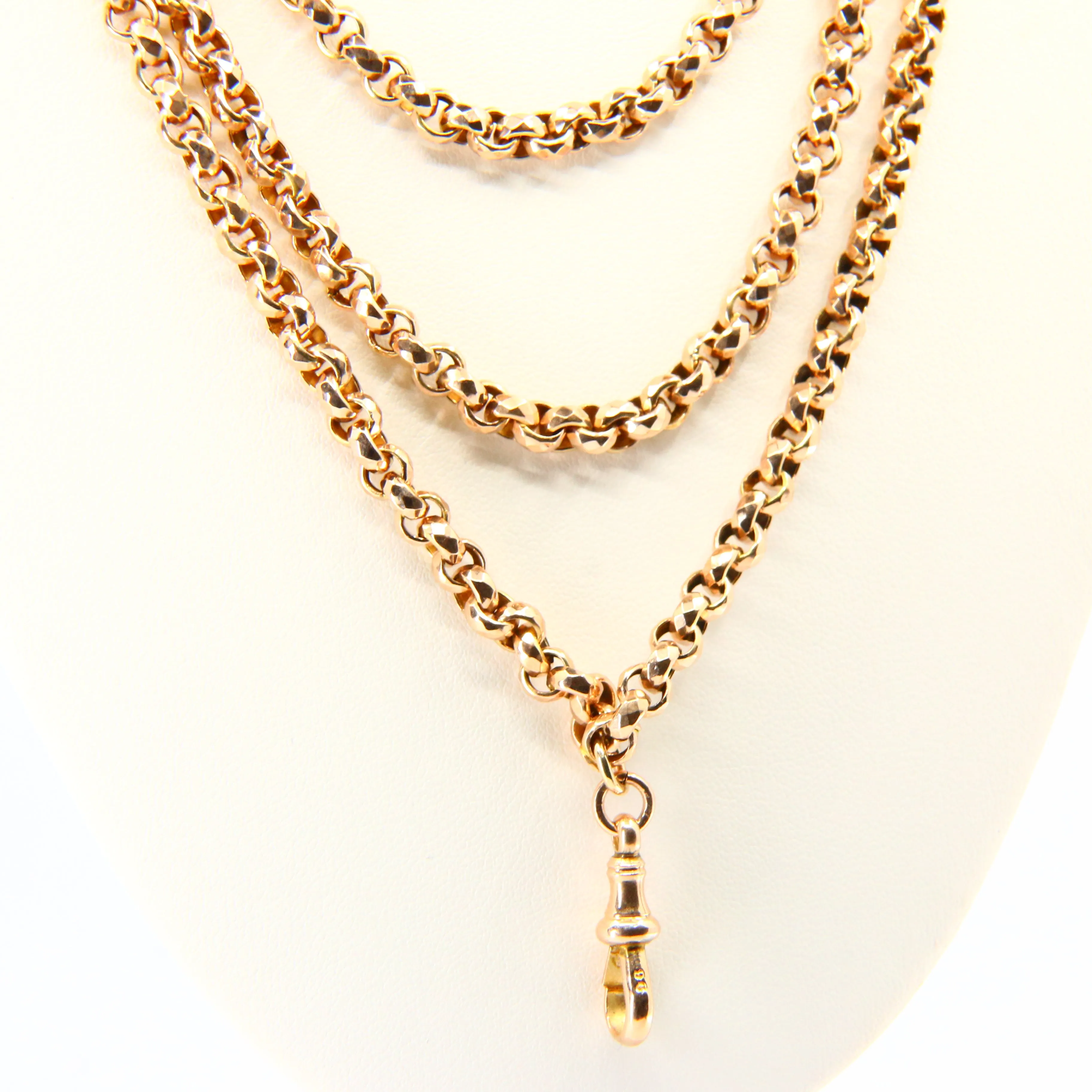 Antique Long 9ct Gold Muff Guard Watch Chain Necklace Yellow Gold Hallmarked