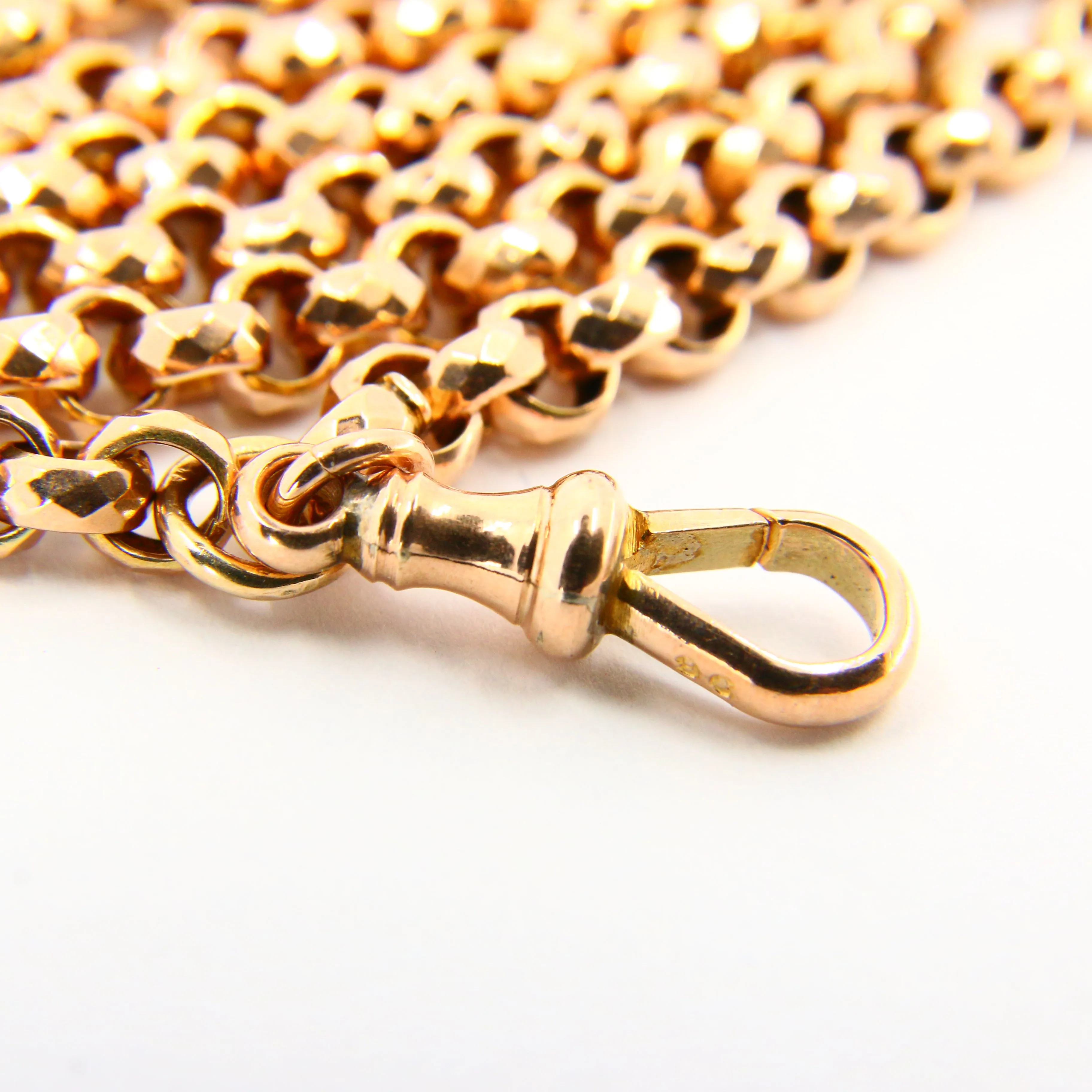 Antique Long 9ct Gold Muff Guard Watch Chain Necklace Yellow Gold Hallmarked