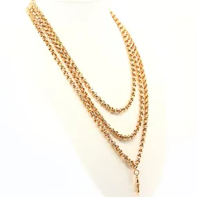 Antique Long 9ct Gold Muff Guard Watch Chain Necklace Yellow Gold Hallmarked
