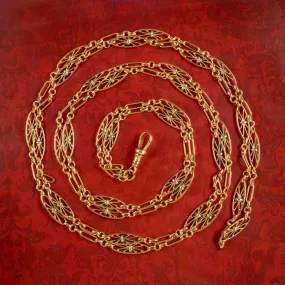 Antique Victorian French Guard Chain Silver 18ct Gold Gilt