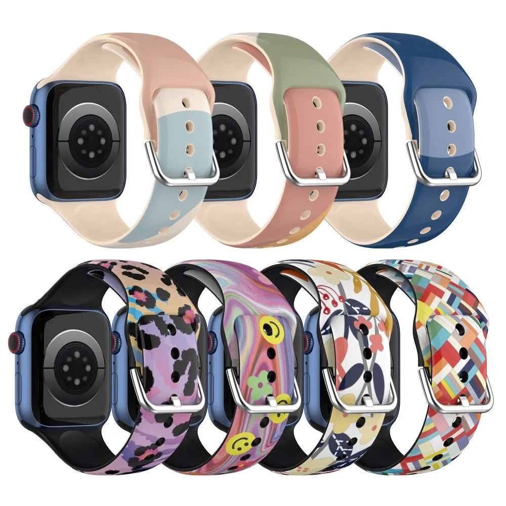 Apple Watch (41mm) IML colorful pattern silicone watch strap - Light brown / Blue / Sand
